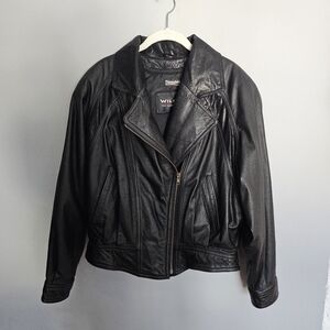 Vintage 90s Wilsons Leather Jacket Women's Size L Moto Baddie Asymmetrical Zip